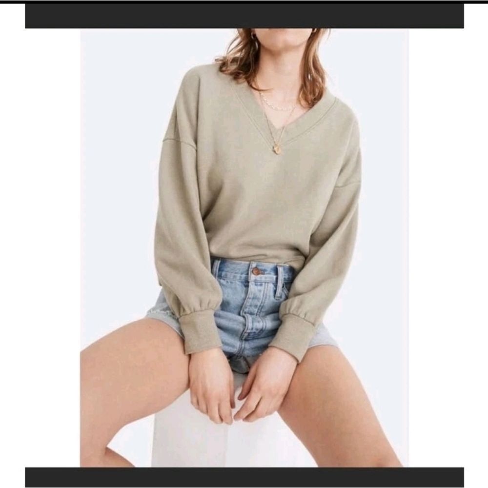 Madewell Hemp Cotton Blend Sage Green V Neck‎ Sweater Size 2X